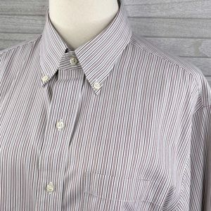JOS. A. BANK Slim Fit Men's Dress Shirt White w Cranberry & Gray Stripes-16.5/34